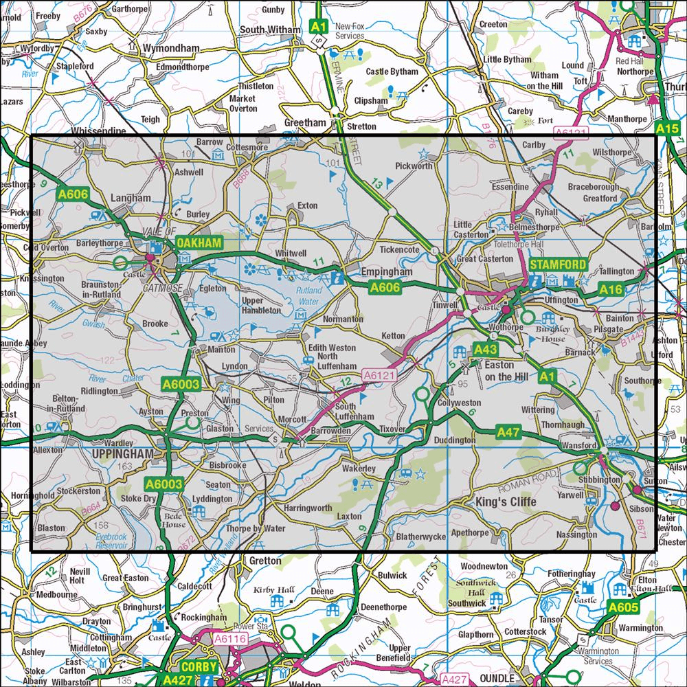 Outdoor Map Navigator image showing the area of the 1:25,000 scale Ordnance Survey Explorer map 234 Rutland Water