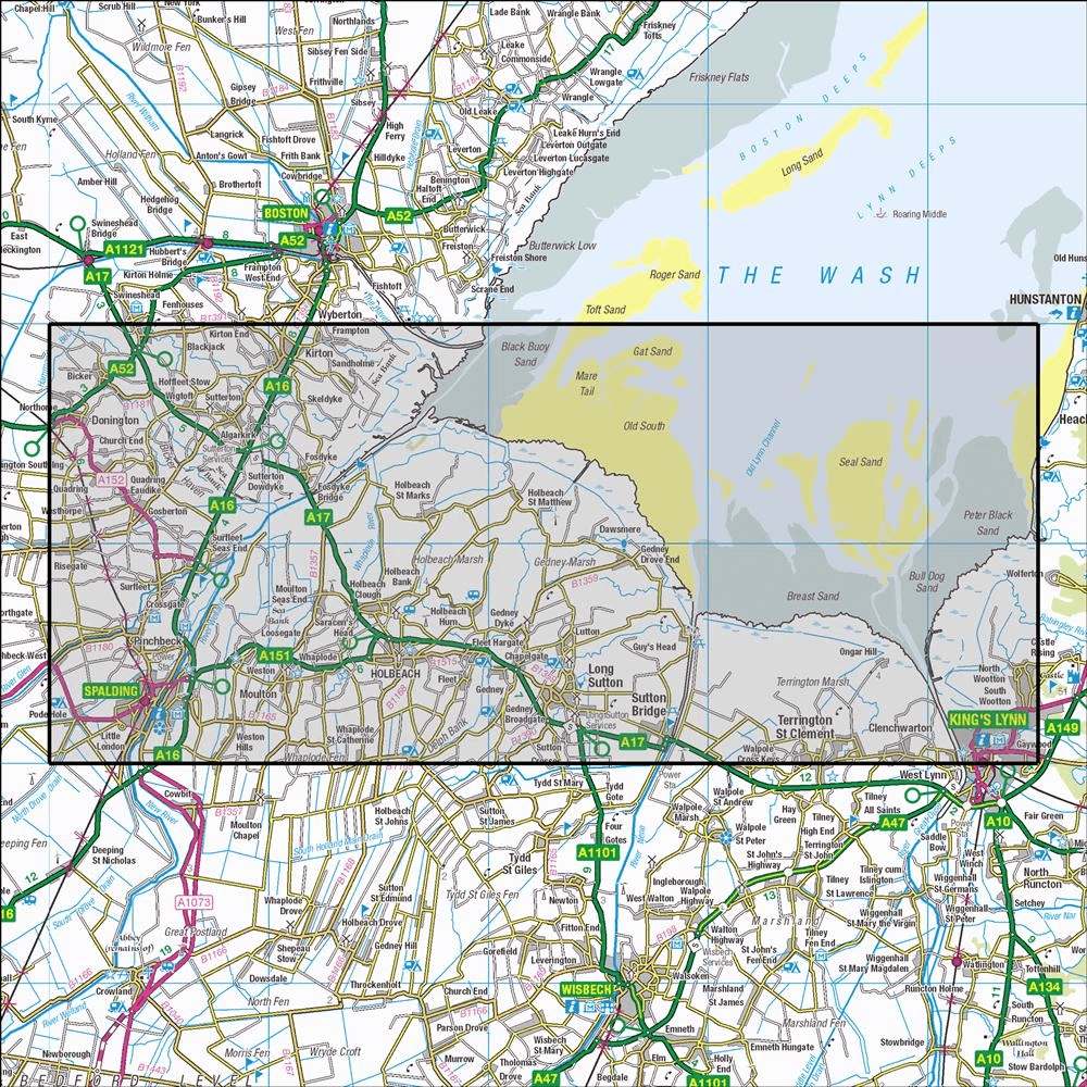 Outdoor Map Navigator image showing the area of the 1:25,000 scale Ordnance Survey Explorer map 249 Spalding & Holbeach