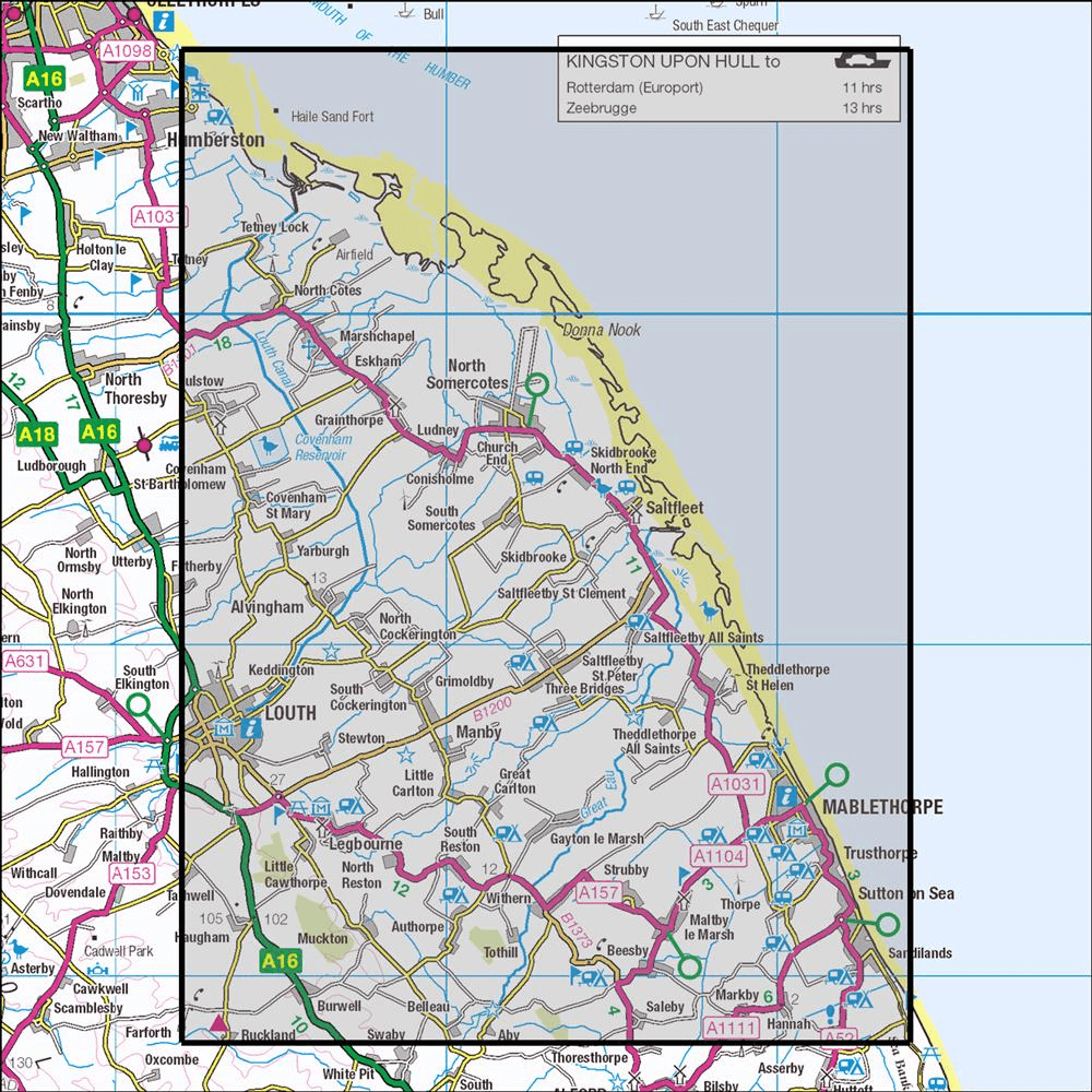 Outdoor Map Navigator image showing the area of the 1:25,000 scale Ordnance Survey Explorer map 283 Louth & Mablethorpe