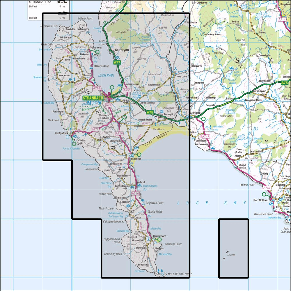 Outdoor Map Navigator image showing the area of the 1:25,000 scale Ordnance Survey Explorer map 309 Stranraer & The Rhins