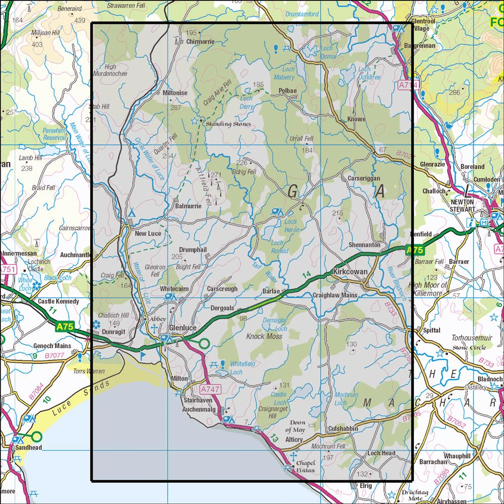 Outdoor Map Navigator image showing the area of the 1:25,000 scale Ordnance Survey Explorer map 310 Glenluce & Kirkcowan