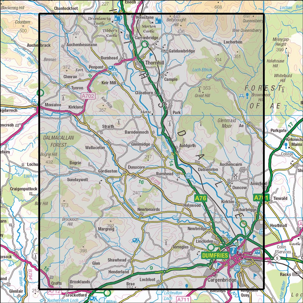Outdoor Map Navigator image showing the area of the 1:25,000 scale Ordnance Survey Explorer map 321 Nithsdale & Dumfries