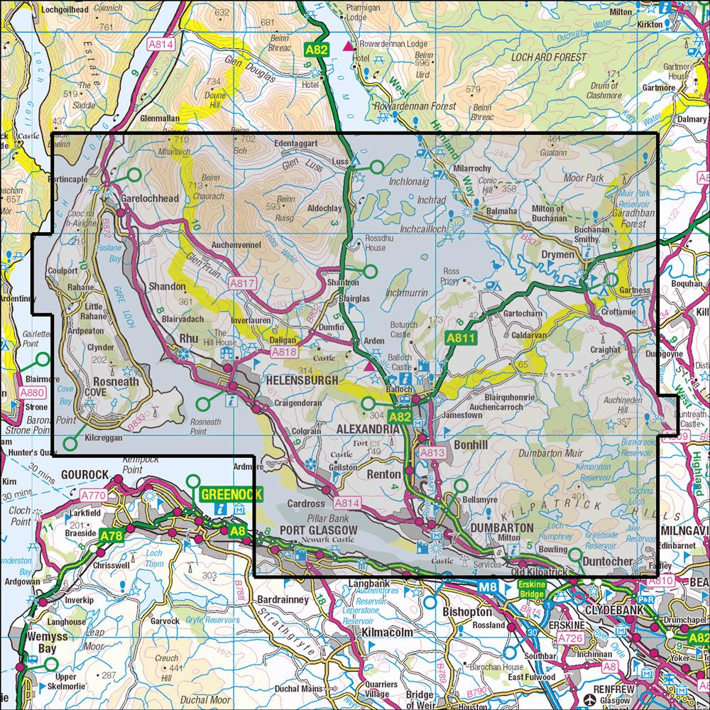 Outdoor Map Navigator image showing the area of the 1:25,000 scale Ordnance Survey Explorer map 347 Loch Lomond South