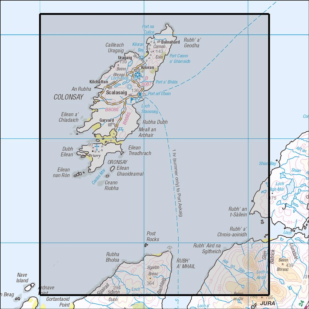 Outdoor Map Navigator image showing the area of the 1:25,000 scale Ordnance Survey Explorer map 354 Colonsay & Oronsay