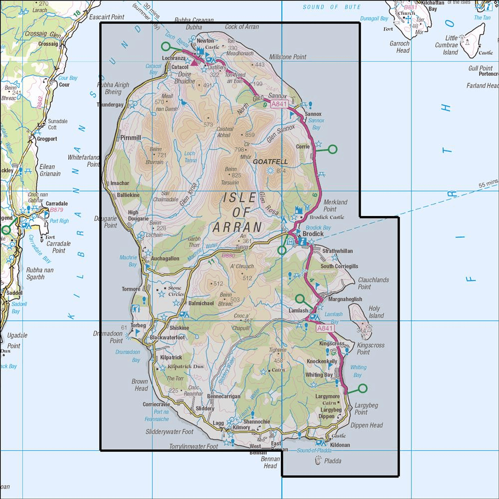 Outdoor Map Navigator image showing the area of the 1:25,000 scale Ordnance Survey Explorer map 361 Isle of Arran