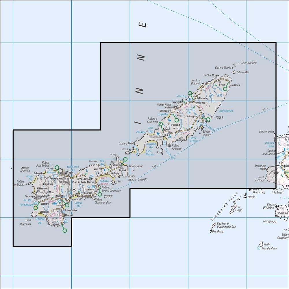 Outdoor Map Navigator image showing the area of the 1:25,000 scale Ordnance Survey Explorer map 372 Coll & Tiree