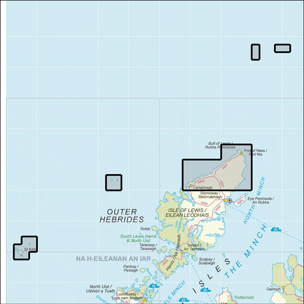 Outdoor Map Navigator image showing the area of the 1:25,000 scale Ordnance Survey Explorer map 460 North Lewis / Ceann a Tuath Leodhais