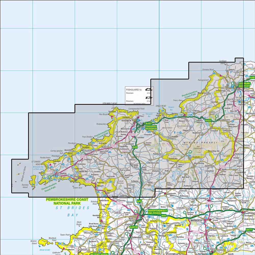 Outdoor Map Navigator image showing the area of the 1:25,000 scale Ordnance Survey Explorer map OL35 North Pembrokeshire