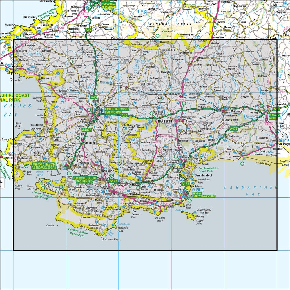 Outdoor Map Navigator image showing the area of the 1:50,000 scale Ordnance Survey Landranger map 158 Tenby & Pembroke