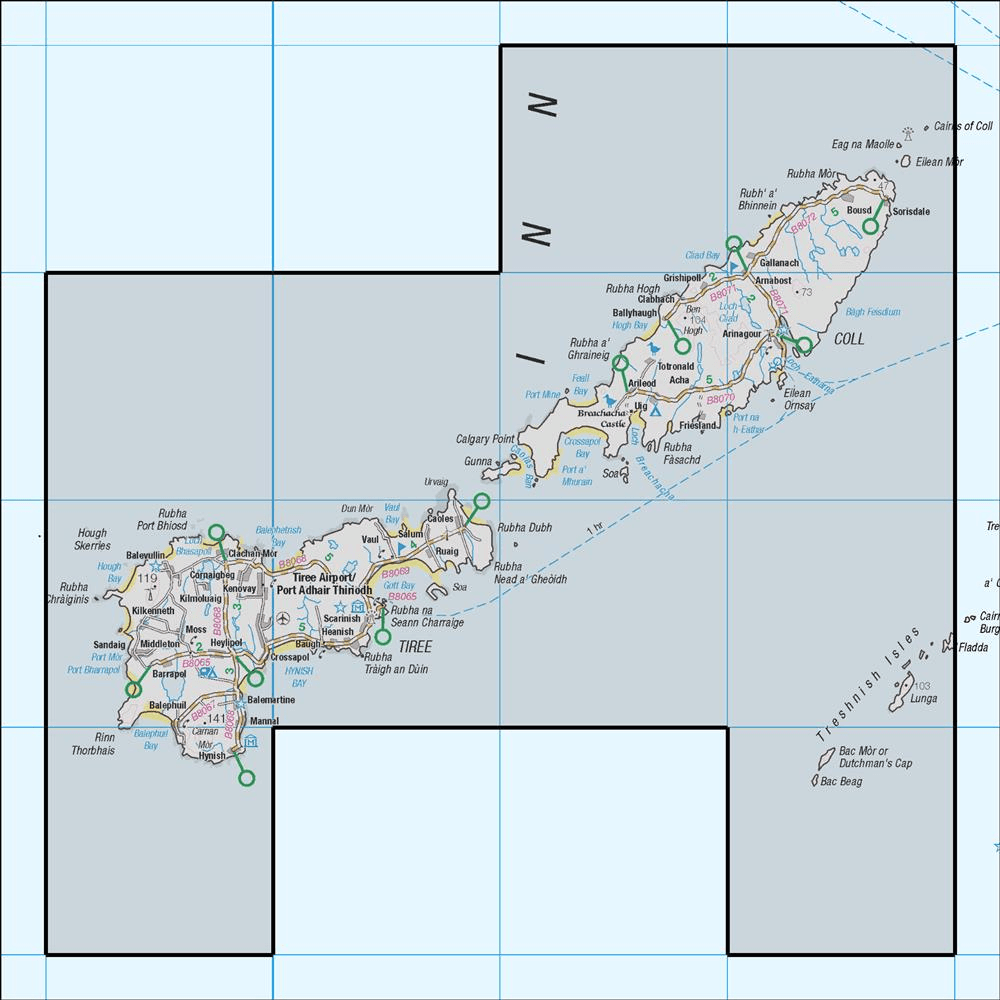 Outdoor Map Navigator image showing the area of the 1:50,000 scale Ordnance Survey Landranger map 46 Coll & Tiree