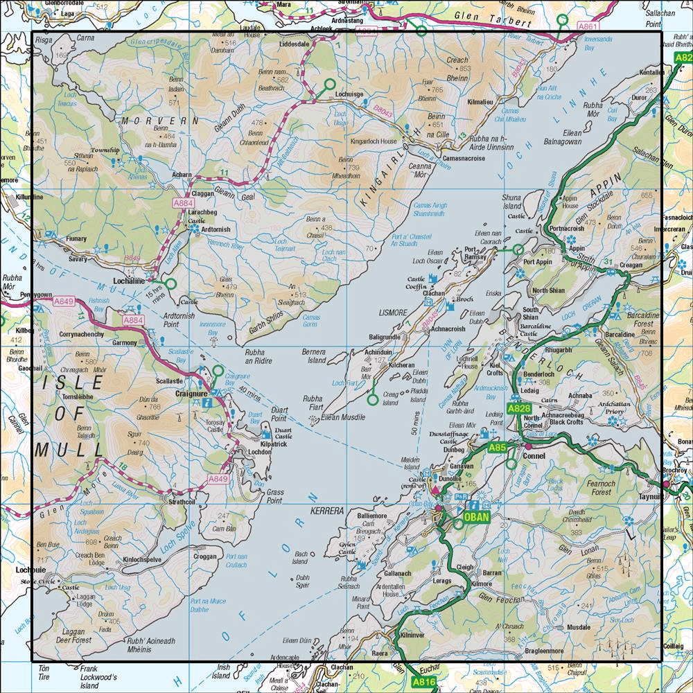 Outdoor Map Navigator image showing the area of the 1:50,000 scale Ordnance Survey Landranger map 49 Oban & East Mull