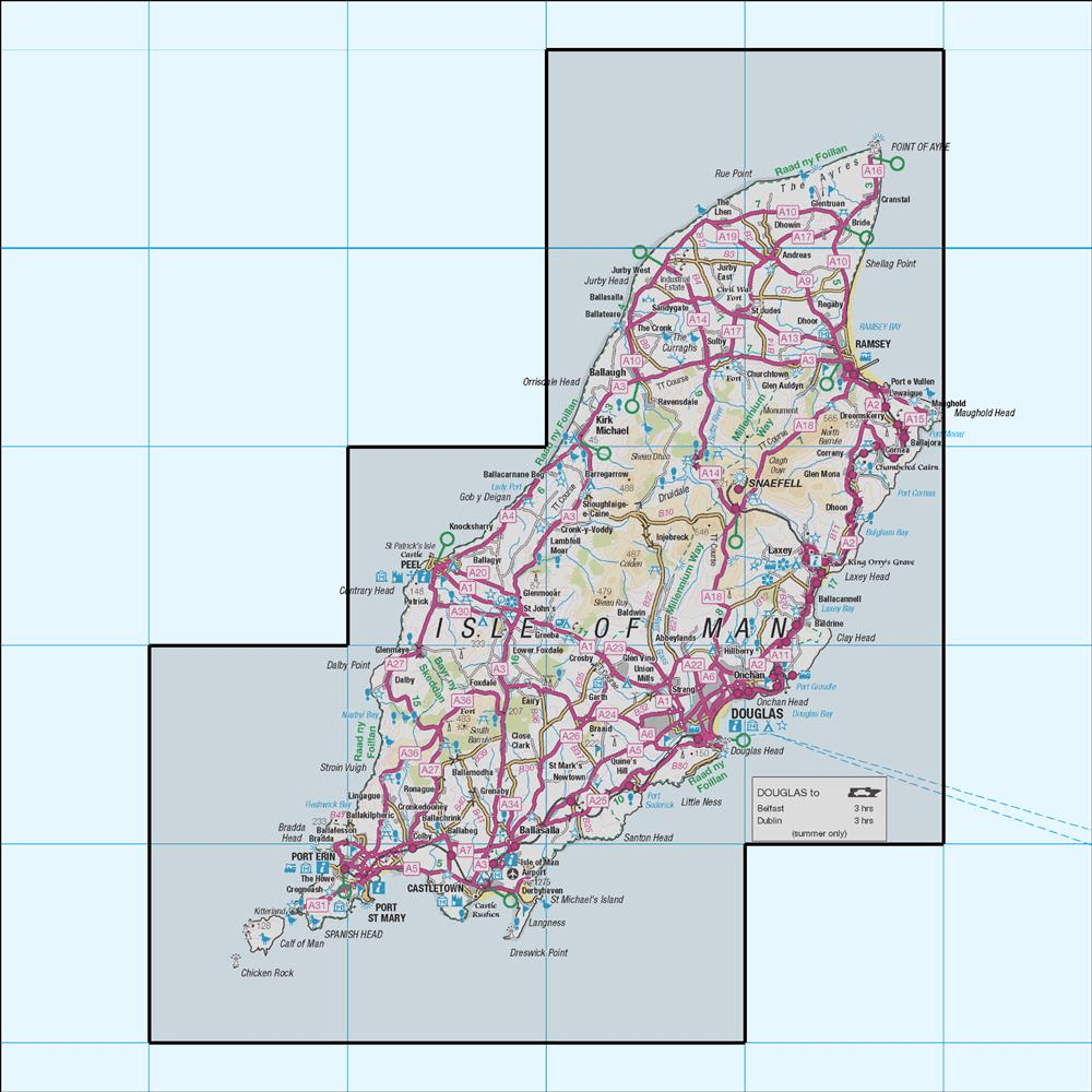 Outdoor Map Navigator image showing the area of the 1:50,000 scale Ordnance Survey Landranger map 95 Isle of Man
