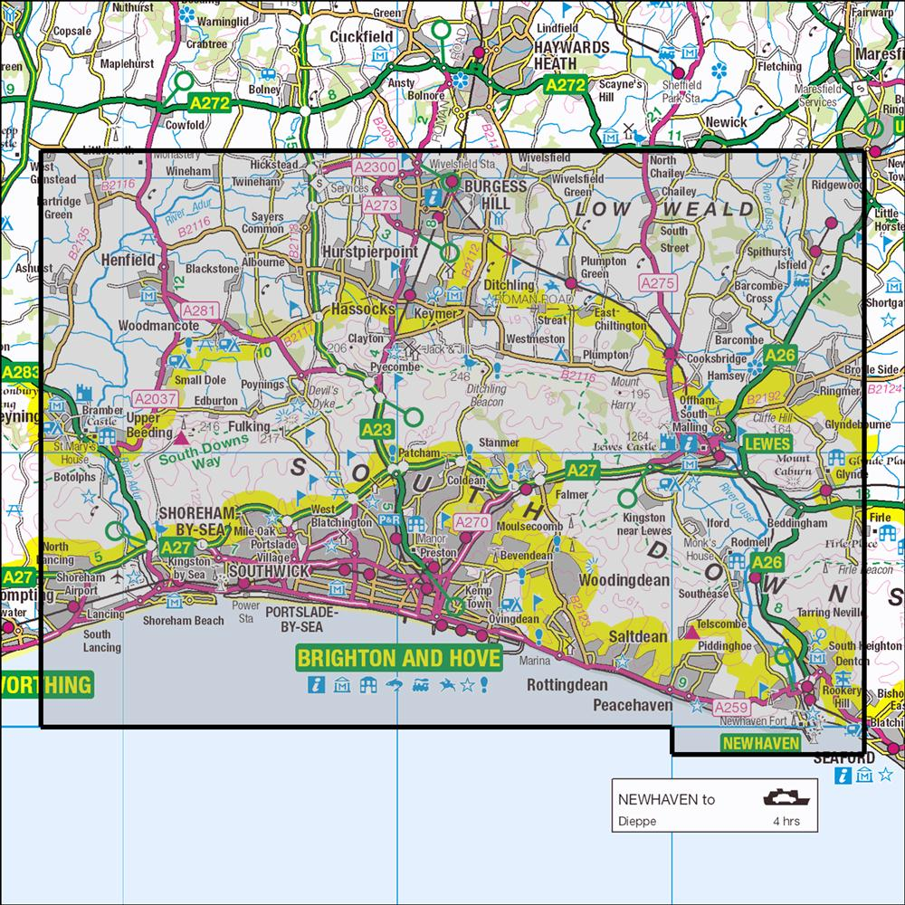 Outdoor Map Navigator image showing the area of the 1:25,000 scale Ordnance Survey Explorer map 122 Brighton & Hove