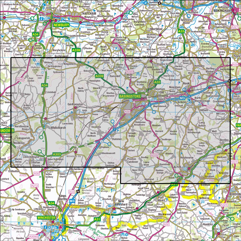 Outdoor Map Navigator image showing the area of the 1:25,000 scale Ordnance Survey Explorer map 144 Basingstoke, Alton & Whitchurch