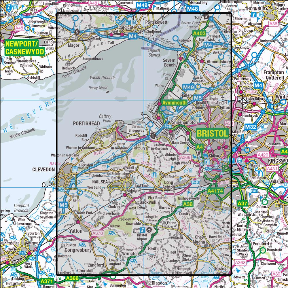 Outdoor Map Navigator image showing the area of the 1:25,000 scale Ordnance Survey Explorer map 154 Bristol West & Portishead