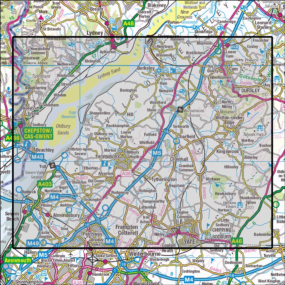 Outdoor Map Navigator image showing the area of the 1:25,000 scale Ordnance Survey Explorer map 167 Thornbury, Dursley & Yate