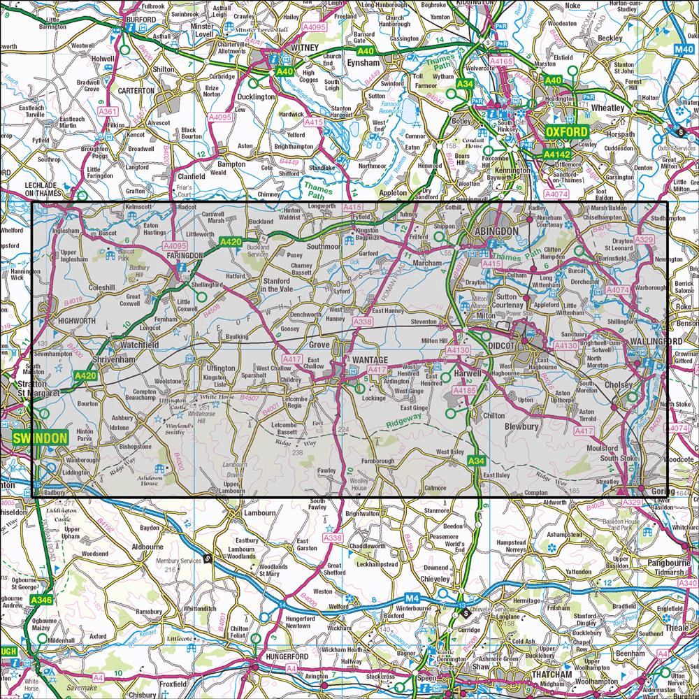 Outdoor Map Navigator image showing the area of the 1:25,000 scale Ordnance Survey Explorer map 170 Abingdon, Wantage & Vale of White Horse
