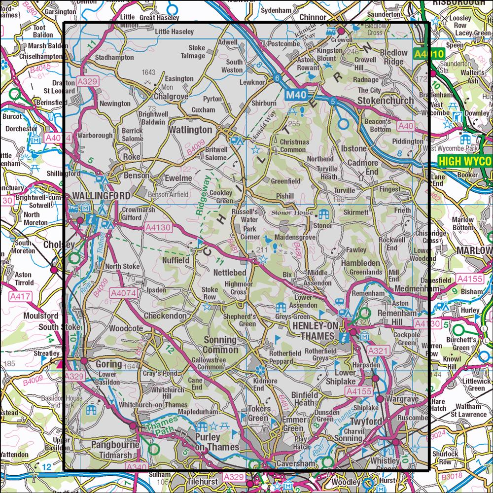 Outdoor Map Navigator image showing the area of the 1:25,000 scale Ordnance Survey Explorer map 171 Chiltern Hills West
