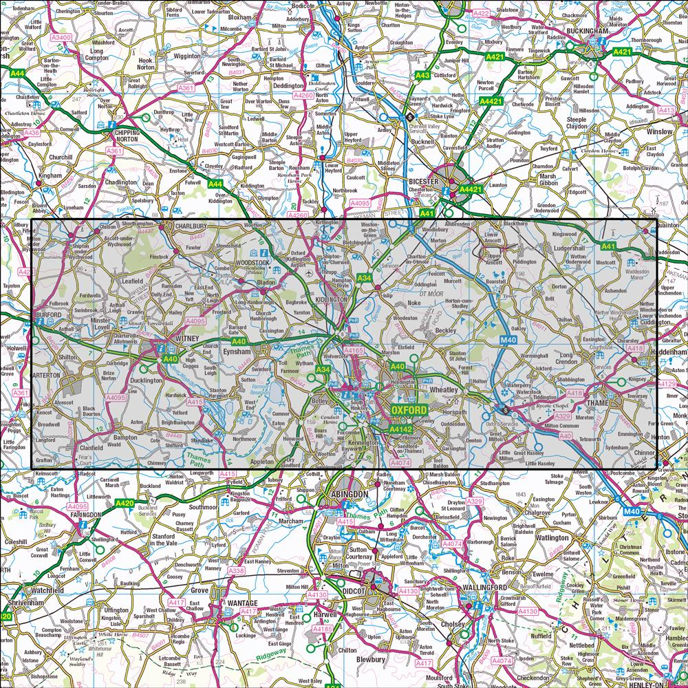 Outdoor Map Navigator image showing the area of the 1:25,000 scale Ordnance Survey Explorer map 180 Oxford