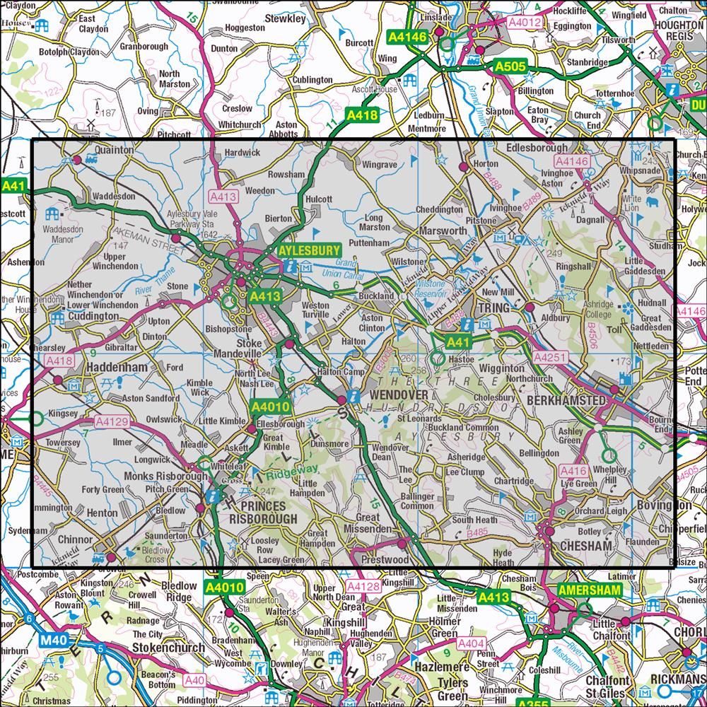 Outdoor Map Navigator image showing the area of the 1:25,000 scale Ordnance Survey Explorer map 181 Chiltern Hills North