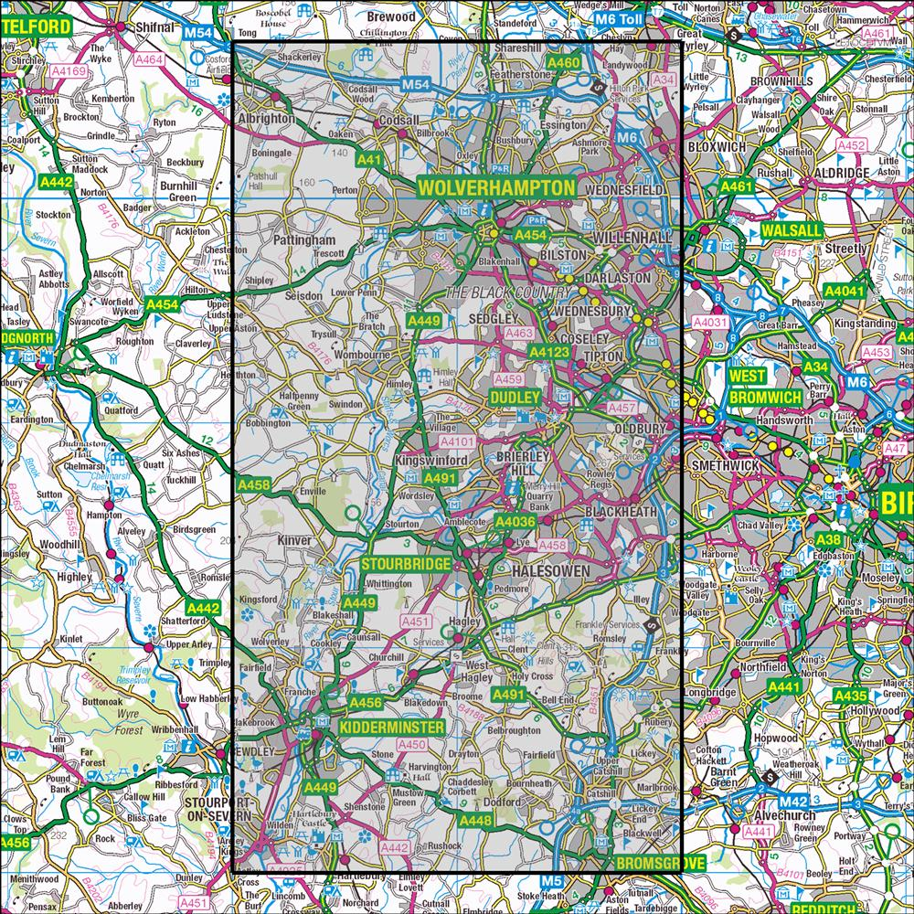 Outdoor Map Navigator image showing the area of the 1:25,000 scale Ordnance Survey Explorer map 219 Wolverhampton & Dudley