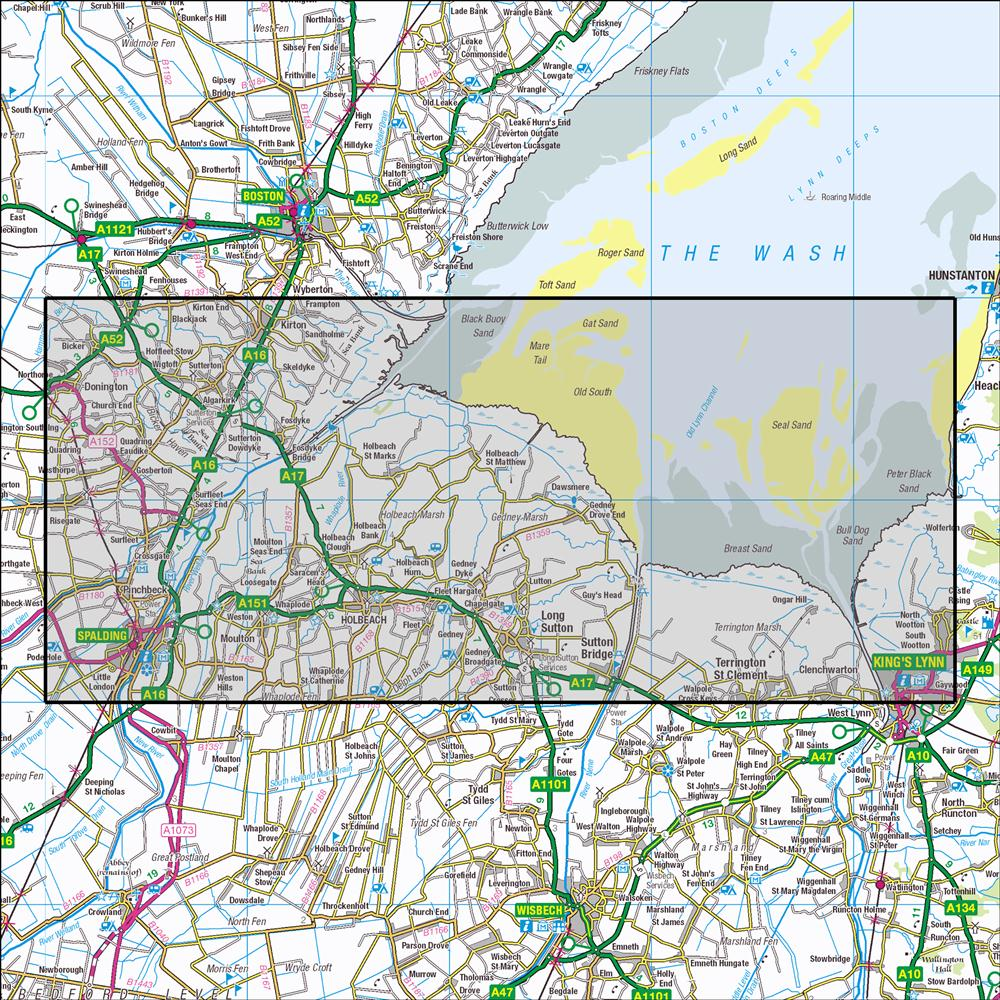 Outdoor Map Navigator image showing the area of the 1:25,000 scale Ordnance Survey Explorer map 249 Spalding & Holbeach