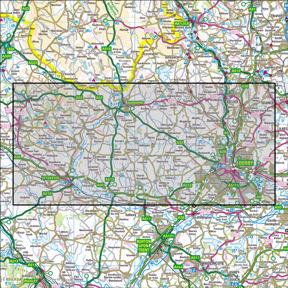 Outdoor Map Navigator image showing the area of the 1:25,000 scale Ordnance Survey Explorer map 259 Derby