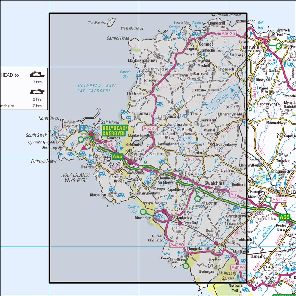 Outdoor Map Navigator image showing the area of the 1:25,000 scale Ordnance Survey Explorer map 262 Anglesey West