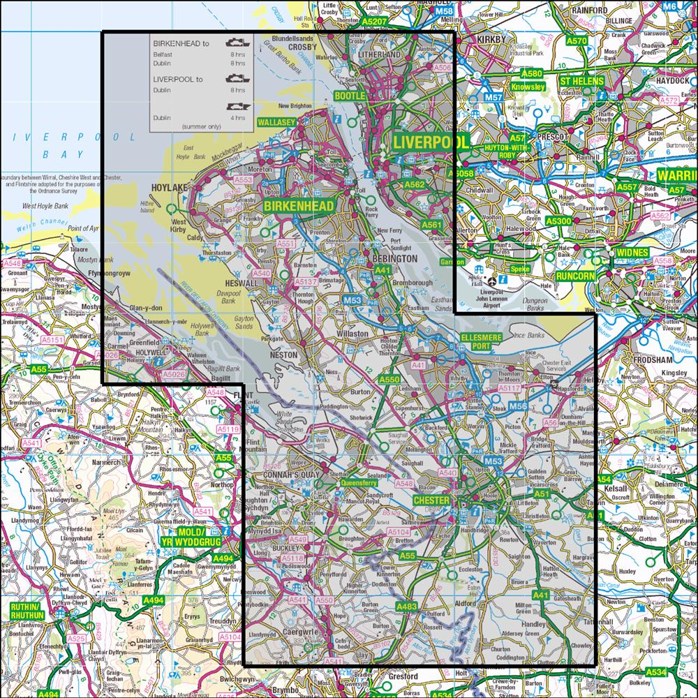 Outdoor Map Navigator image showing the area of the 1:25,000 scale Ordnance Survey Explorer map 266 Wirral & Chester