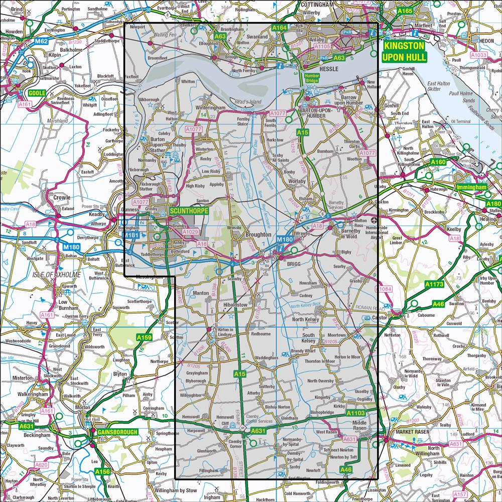 Outdoor Map Navigator image showing the area of the 1:25,000 scale Ordnance Survey Explorer map 281 Ancholme Valley