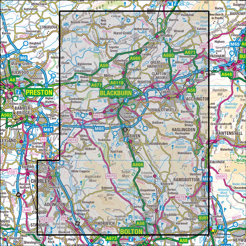 Outdoor Map Navigator image showing the area of the 1:25,000 scale Ordnance Survey Explorer map 287 West Pennine Moors