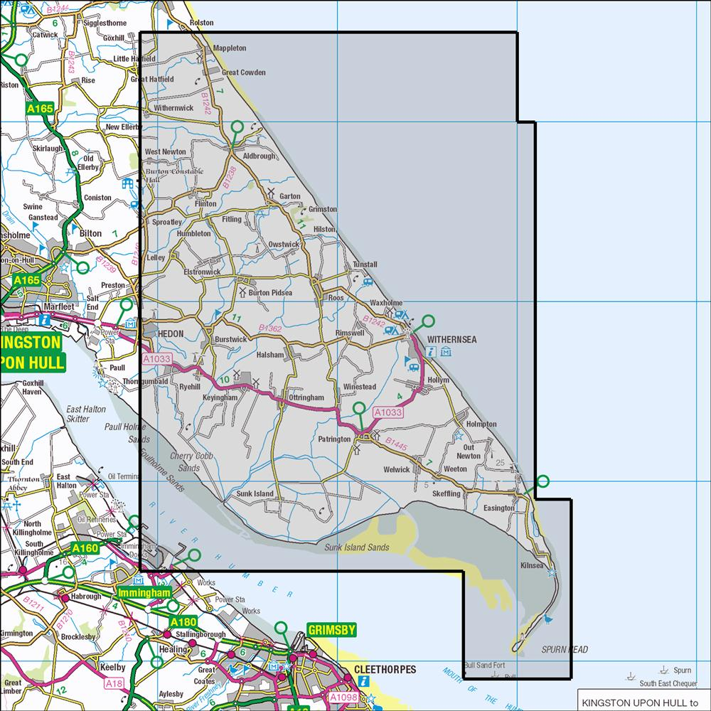 Outdoor Map Navigator image showing the area of the 1:25,000 scale Ordnance Survey Explorer map 292 Withernsea & Spurn Head