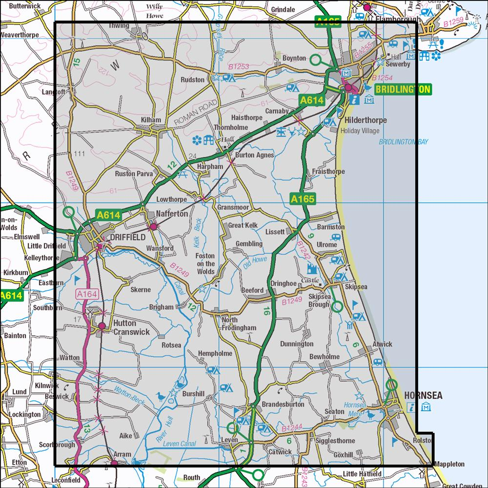 Outdoor Map Navigator image showing the area of the 1:25,000 scale Ordnance Survey Explorer map 295 Bridlington, Driffield & Hornsea