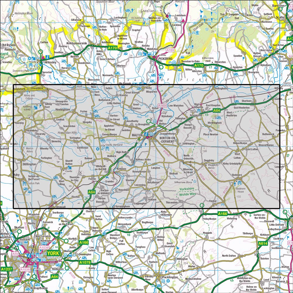 Outdoor Map Navigator image showing the area of the 1:25,000 scale Ordnance Survey Explorer map 300 Howardian Hills & Malton