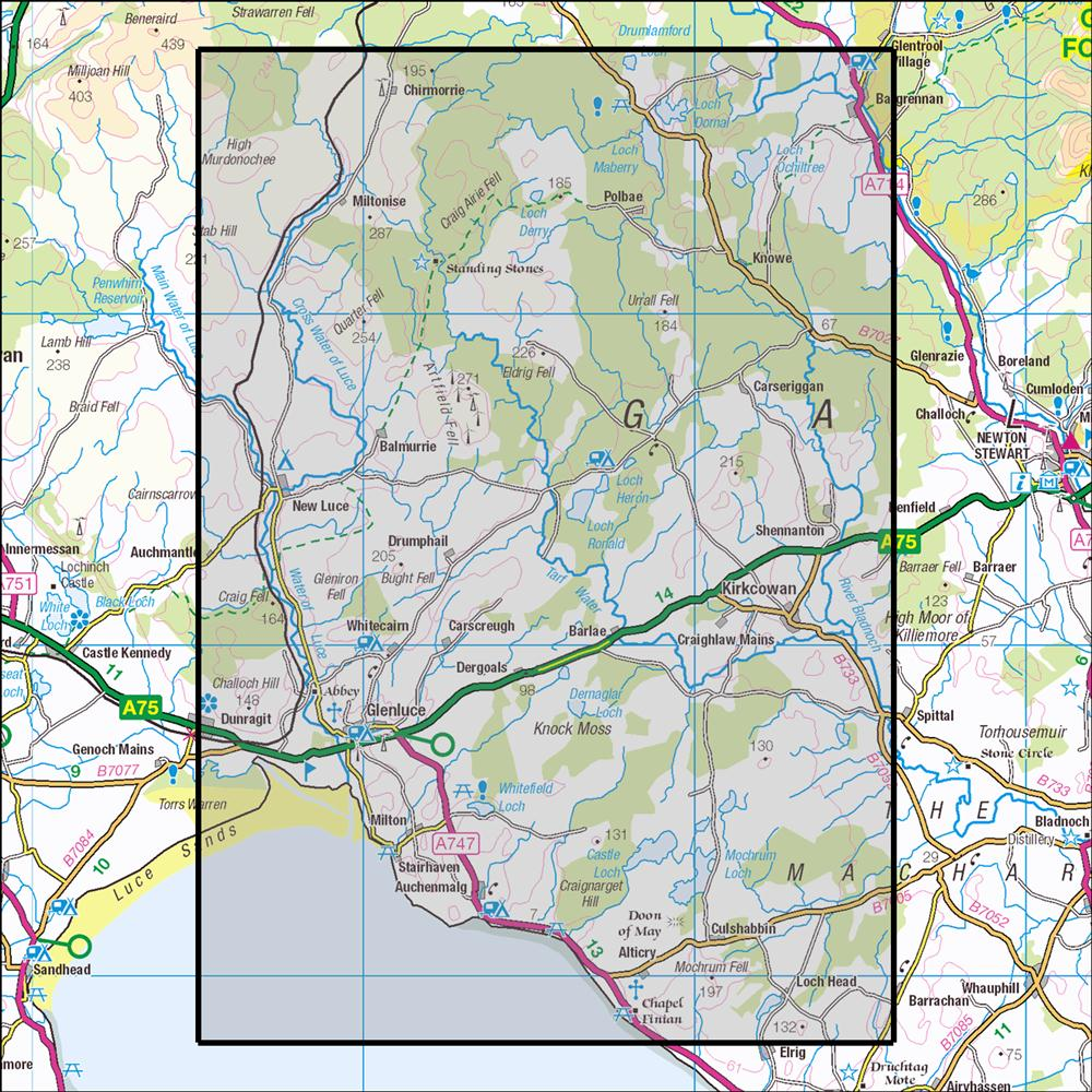 Outdoor Map Navigator image showing the area of the 1:25,000 scale Ordnance Survey Explorer map 310 Glenluce & Kirkcowan