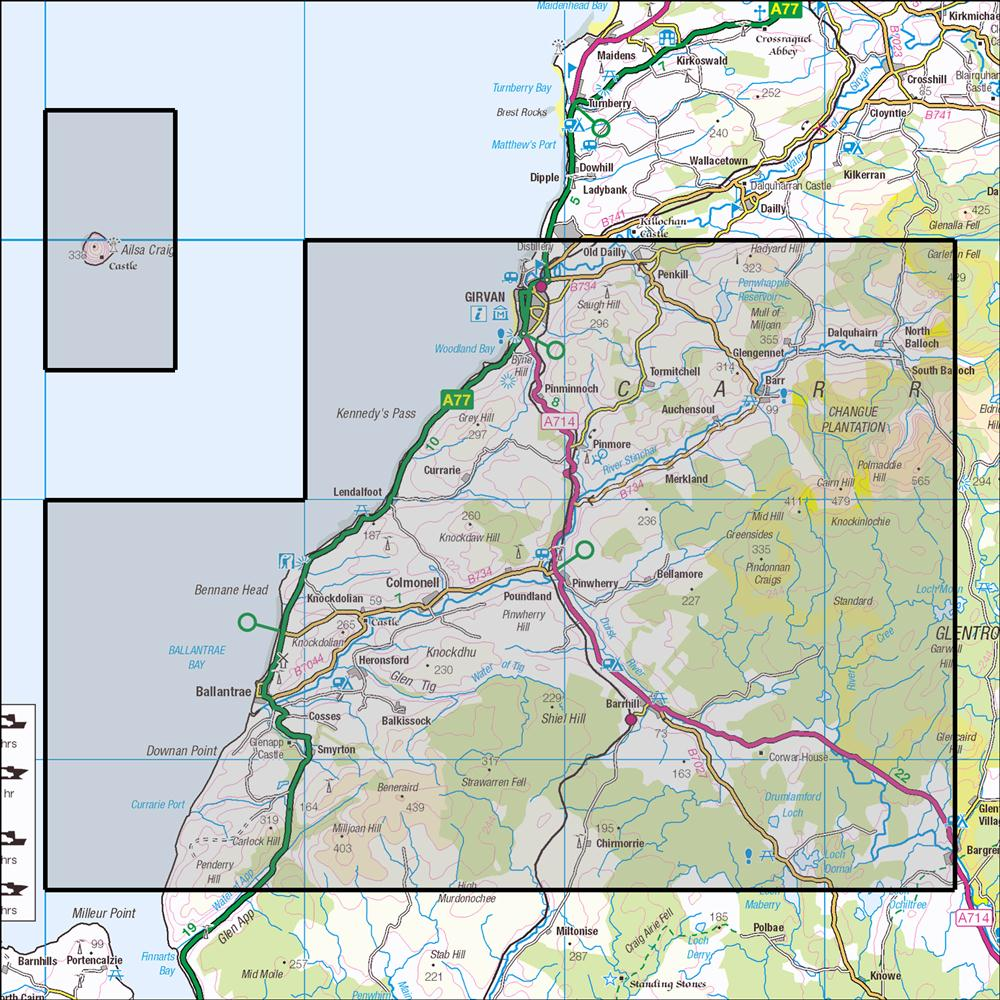 Outdoor Map Navigator image showing the area of the 1:25,000 scale Ordnance Survey Explorer map 317 Ballantrae, Barr & Barrhill