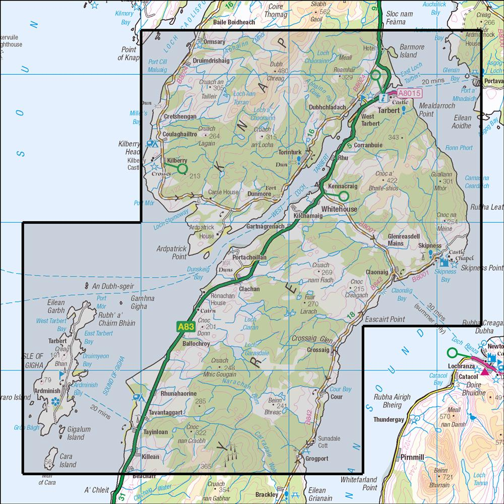 Outdoor Map Navigator image showing the area of the 1:25,000 scale Ordnance Survey Explorer map 357 Kintyre North