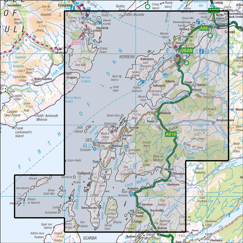 Outdoor Map Navigator image showing the area of the 1:25,000 scale Ordnance Survey Explorer map 359 Oban, Kerrera & Loch Melfort