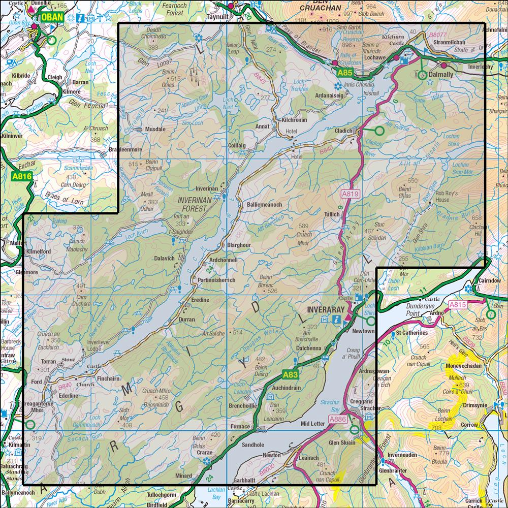 Outdoor Map Navigator image showing the area of the 1:25,000 scale Ordnance Survey Explorer map 360 Loch Awe
