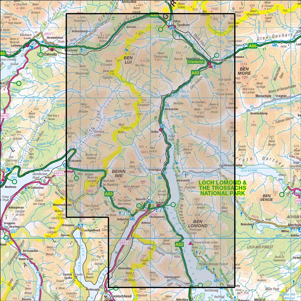 Outdoor Map Navigator image showing the area of the 1:25,000 scale Ordnance Survey Explorer map 364 Loch Lomond North