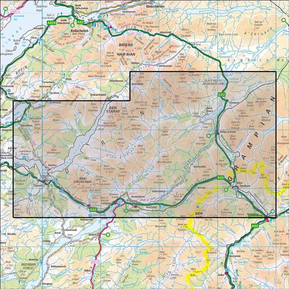 Outdoor Map Navigator image showing the area of the 1:25,000 scale Ordnance Survey Explorer map 377 Loch Etive & Glen Orchy