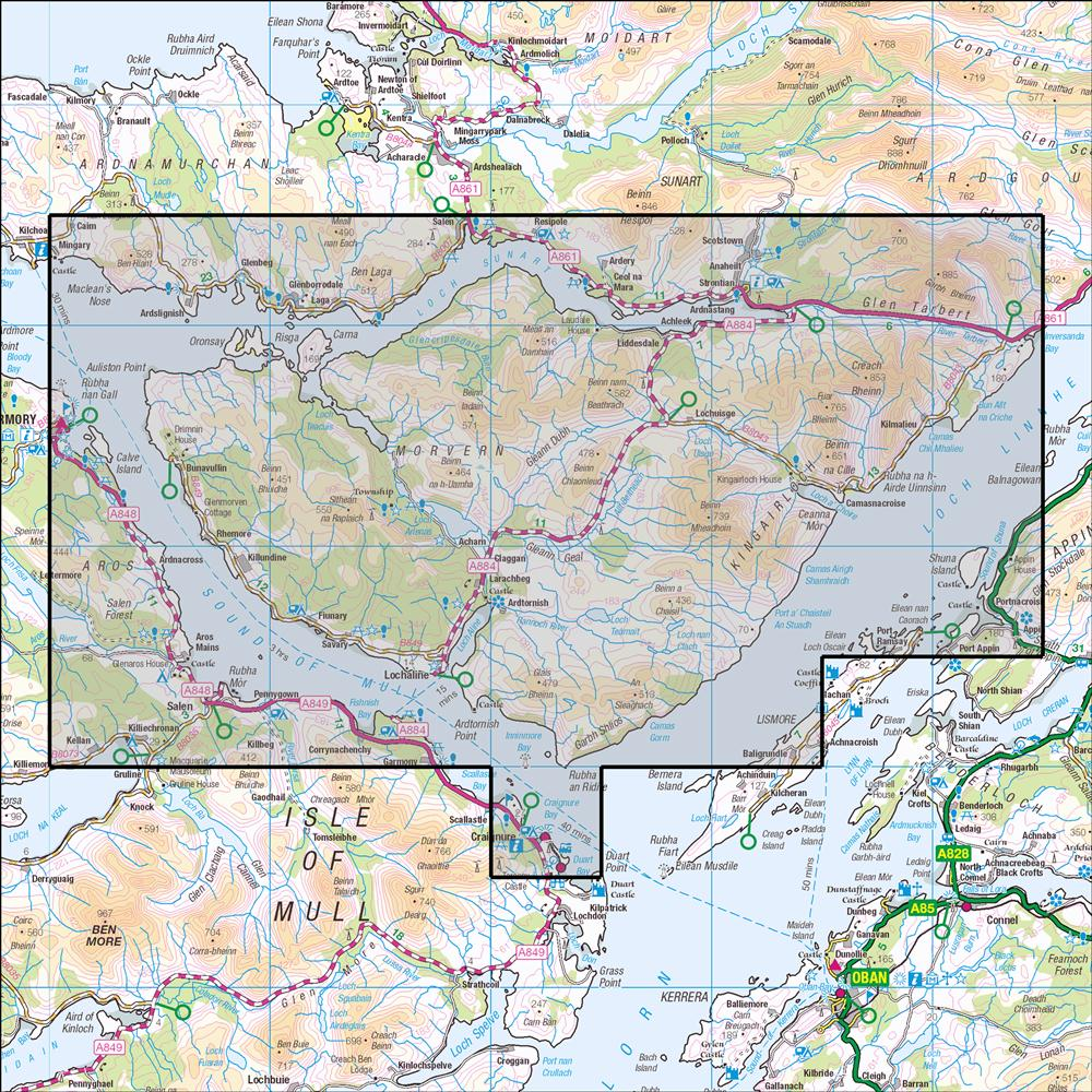 Outdoor Map Navigator image showing the area of the 1:25,000 scale Ordnance Survey Explorer map 383 Morvern, Kingairloch & Lochaline