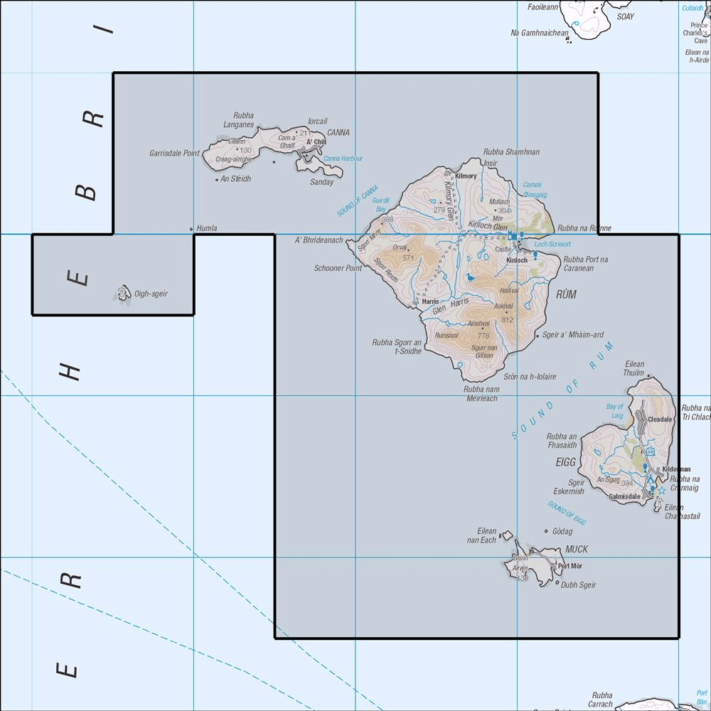 Outdoor Map Navigator image showing the area of the 1:25,000 scale Ordnance Survey Explorer map 397 Rum, Eigg, Muck, Canna & Sanday