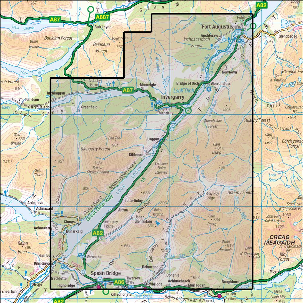 Outdoor Map Navigator image showing the area of the 1:25,000 scale Ordnance Survey Explorer map 400 Loch Lochy & Glen Roy, Fort Augustus & Spean B