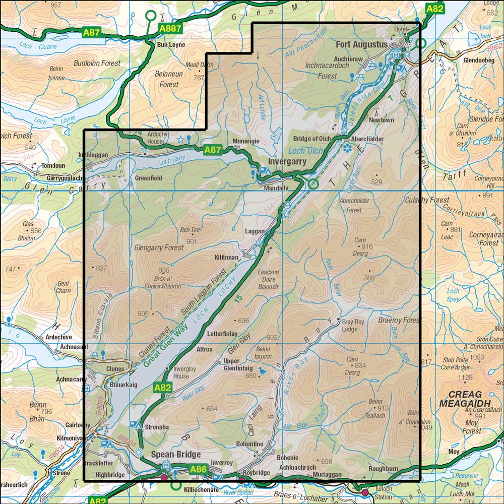 Outdoor Map Navigator image showing the area of the 1:25,000 scale Ordnance Survey Explorer map 400 Loch Lochy & Glen Roy, Fort Augustus & Spean B