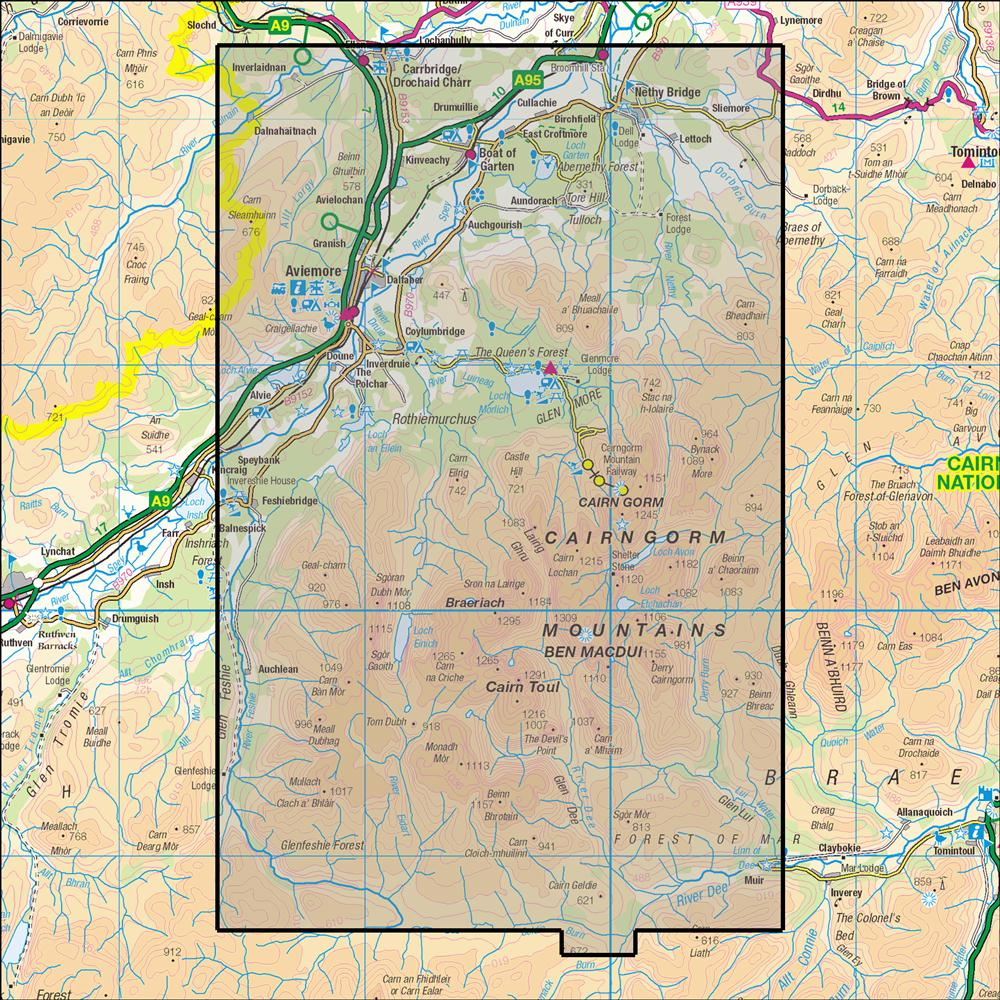 Outdoor Map Navigator image showing the area of the 1:25,000 scale Ordnance Survey Explorer map 403 Cairn Gorm & Aviemore