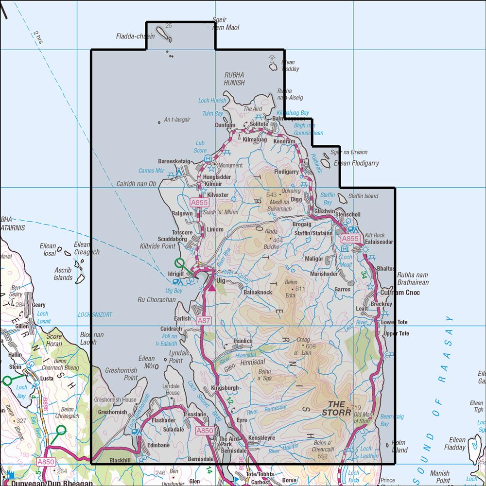 Outdoor Map Navigator image showing the area of the 1:25,000 scale Ordnance Survey Explorer map 408 Skye - Trotternish & The Storr