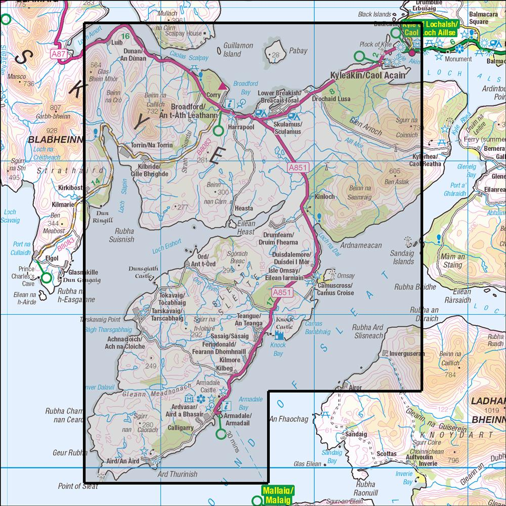 Outdoor Map Navigator image showing the area of the 1:25,000 scale Ordnance Survey Explorer map 412 Skye - Sleat