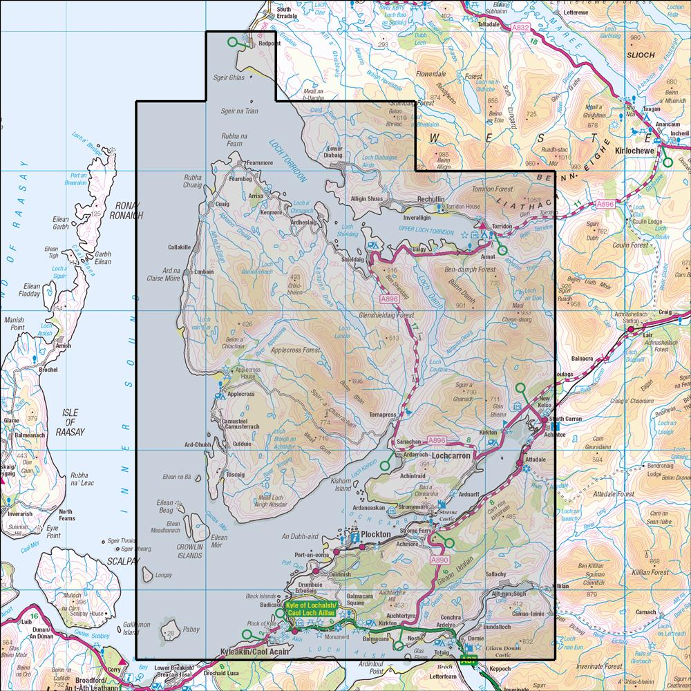Outdoor Map Navigator image showing the area of the 1:25,000 scale Ordnance Survey Explorer map 428 Kyle of Lochalsh, Plockton & Applecross