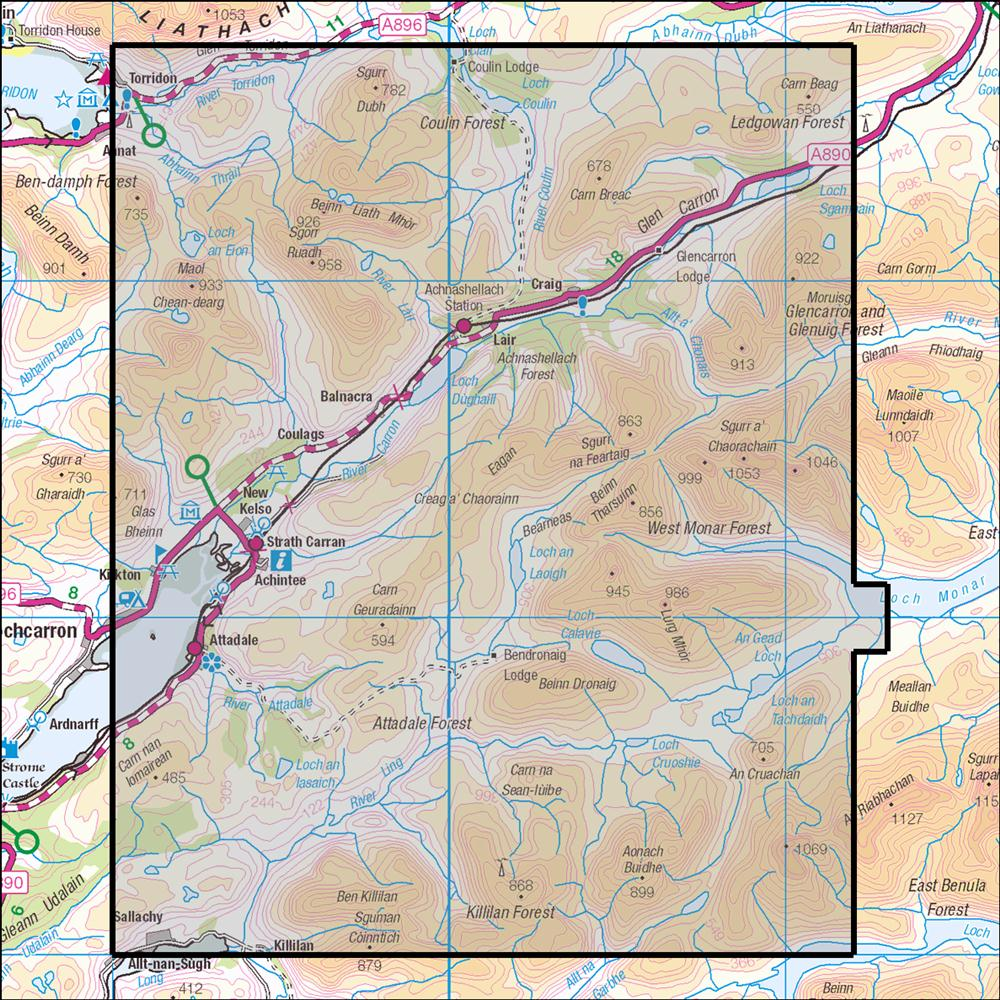 Outdoor Map Navigator image showing the area of the 1:25,000 scale Ordnance Survey Explorer map 429 Glen Carron & West Monar
